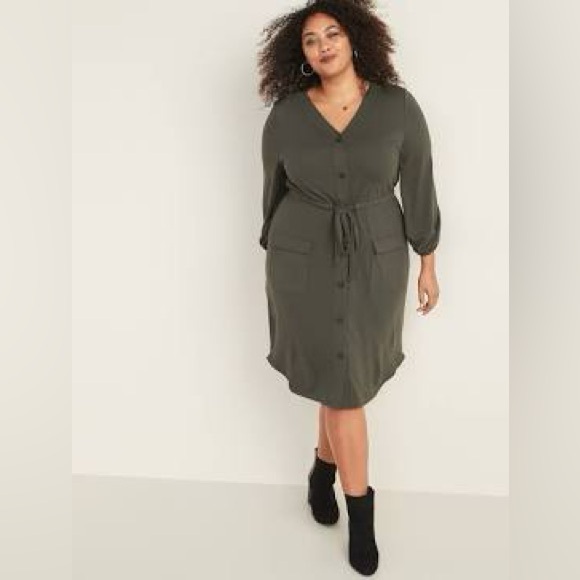 Old Navy Dresses & Skirts - Old Navy Waist-Defined Utility Dress Women’s XL Green Midi Casual Plus Size